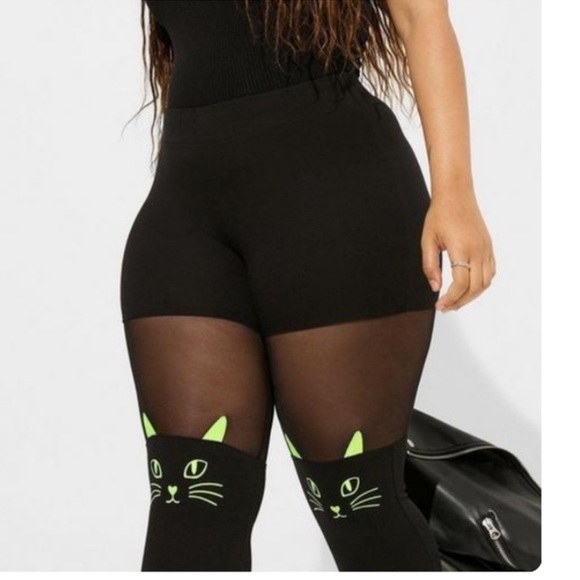 TORRID NWT Full Length Signature Waist Cat Neon Thread Leggings Halloween - Picture 5 of 7